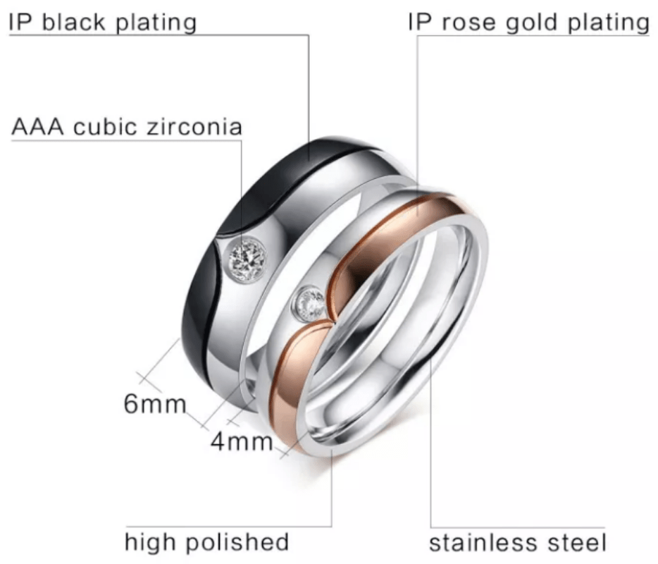 Steel Wedding Engagement Ring for Couple