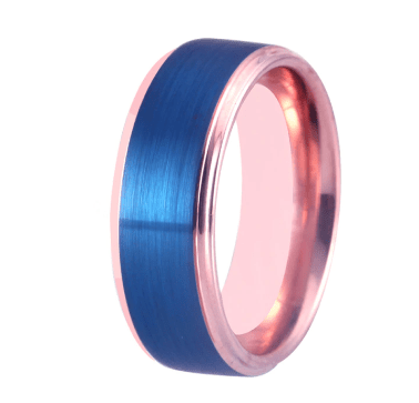 Tungsten Blue and Rose Gold Couple Wedding Engagement Ring