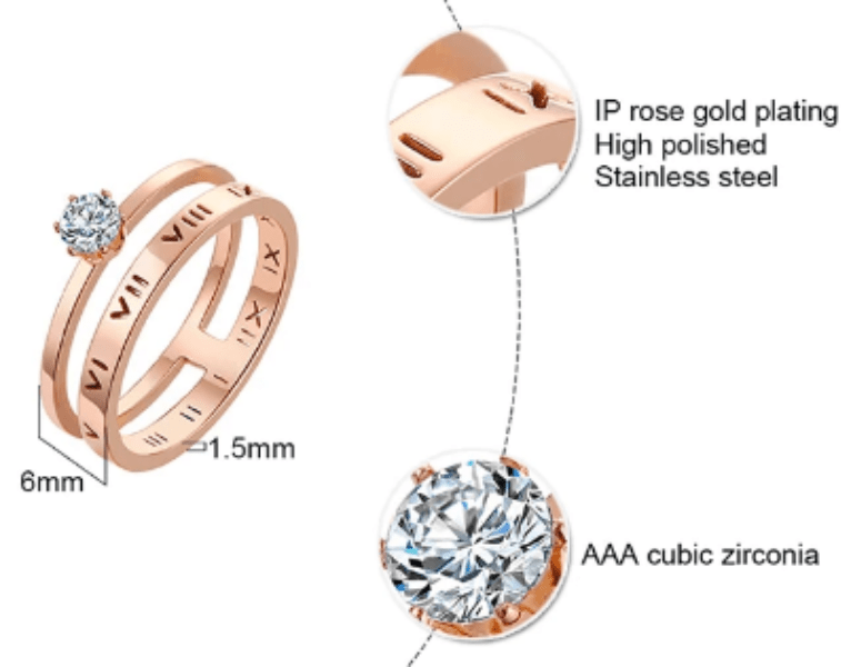Roman Numeral Rose Gold Wedding Ring for Women