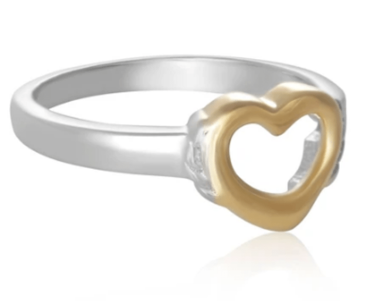 Silver and Gold Open Heart Ring