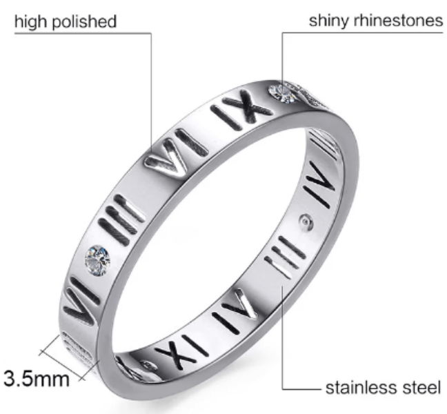 Silver Roman Numbers Wedding & Anniversary Ring For women