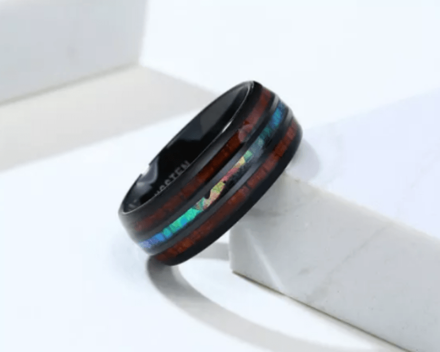 Wood & Shell Tungsten Ring