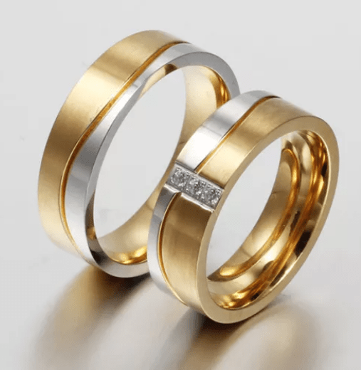 Steel Gold  Wedding Engagement Ring for Couple