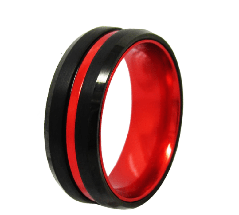 Tungsten Black and Red Couple Wedding Engagement Ring