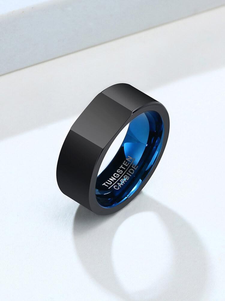 Tungsten Carbide Black Blue Signet Ring