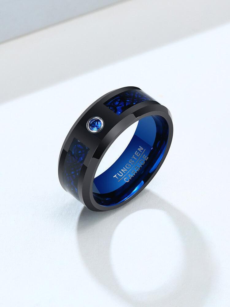 Men's Blue CZ Tungsten Wedding Ring