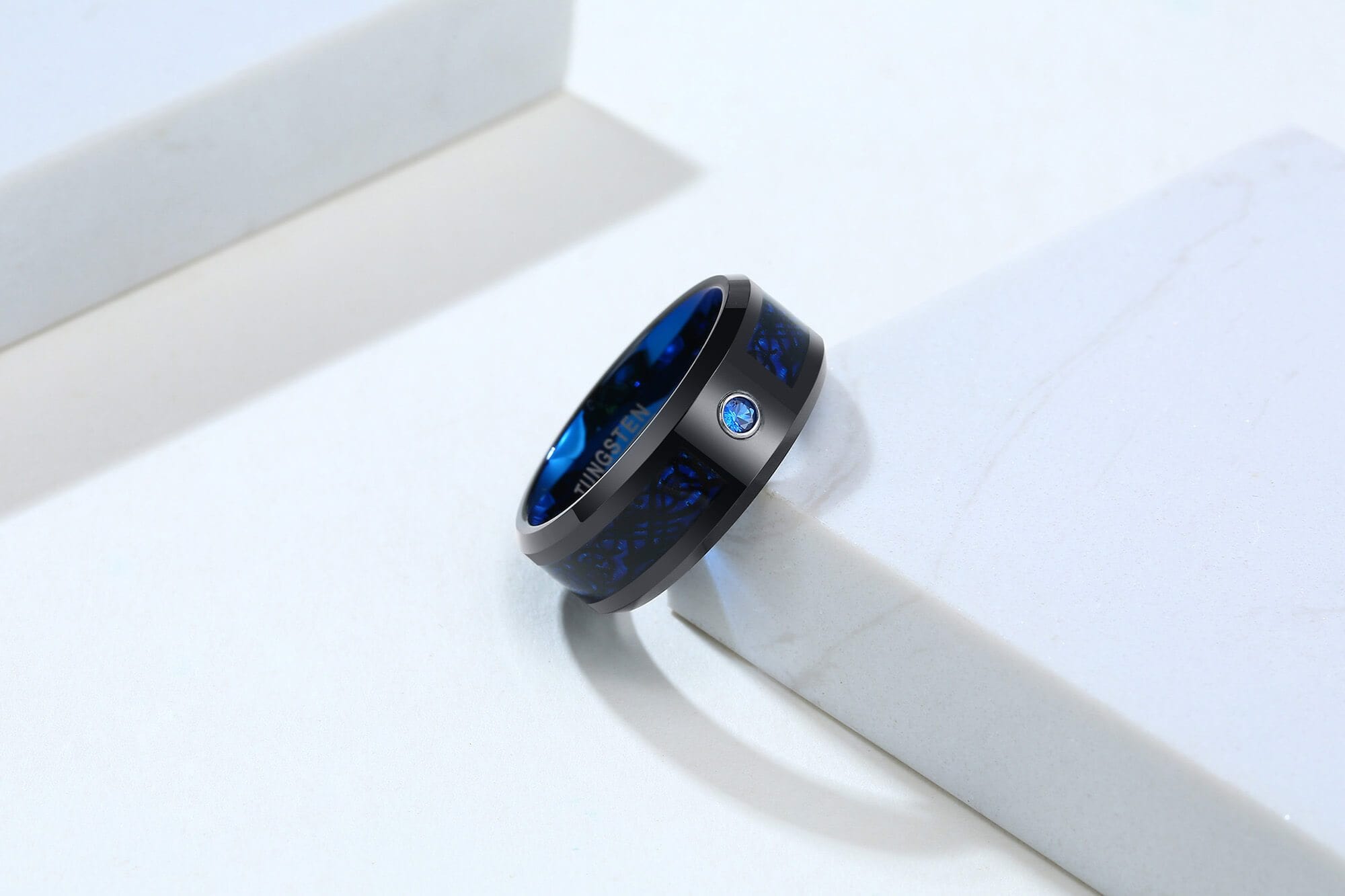 Men's Blue CZ Tungsten Wedding Ring