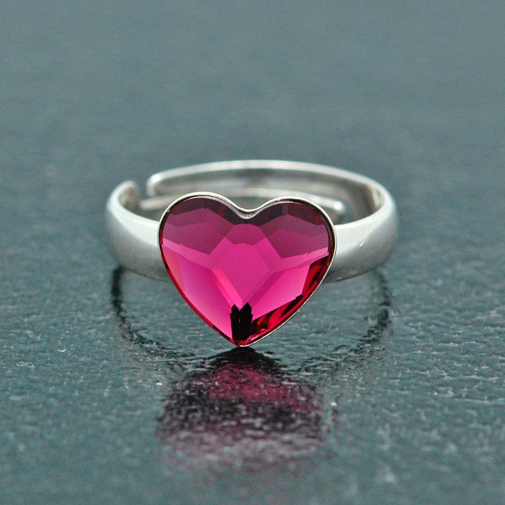 Silver Heart Fuchsia Pink  Ring