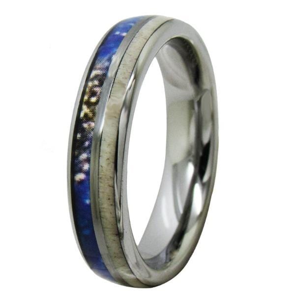 Tungsten 5mm Antler Inlay Silver Wedding Bands