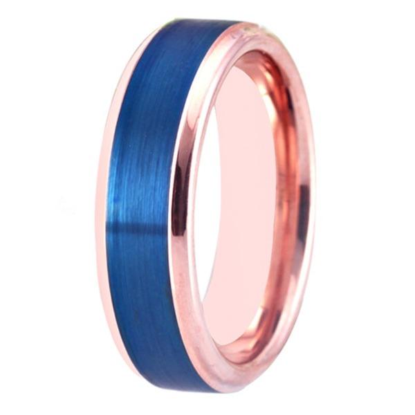 Tungsten Blue and Rose Gold Couple Wedding Engagement Ring
