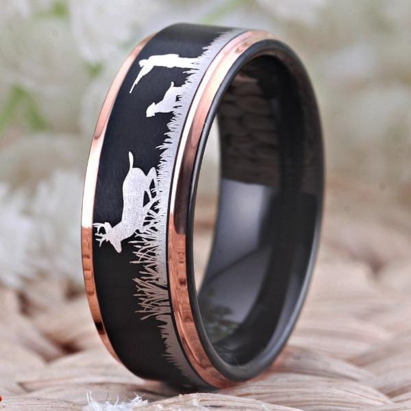 Tungsten Rose Gold Deer Hunting Ring