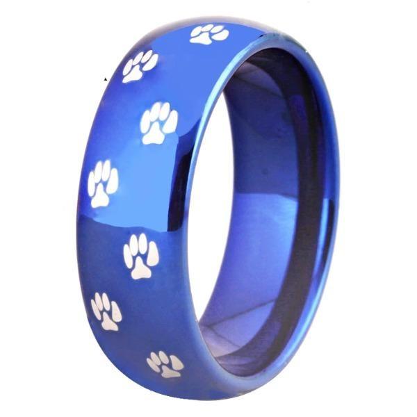 Tungsten Blue Paw Print Ring