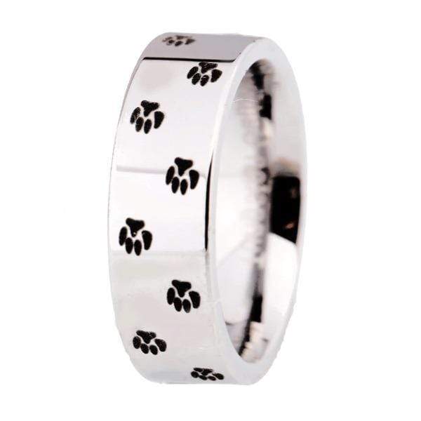 Tungsten Paw Print Silver Couple Wedding Engagement Ring