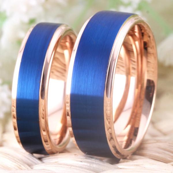 Tungsten 8mm Blue and Rose Gold Wedding Ring