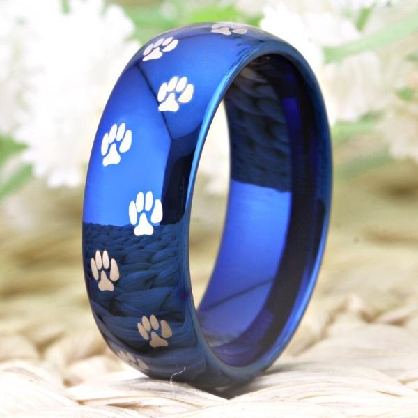 Tungsten Blue Paw Print Ring