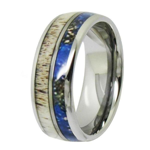 Tungsten  Antler Inlay Silver Couple Wedding Engagement Ring