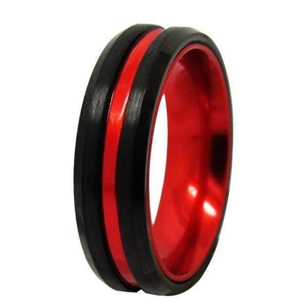 Tungsten Black and Red Couple Wedding Engagement Ring