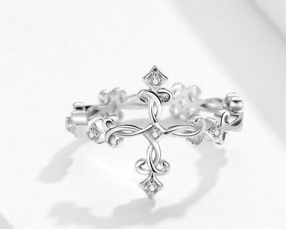 Silver Cross Adjustable Engagement Ring