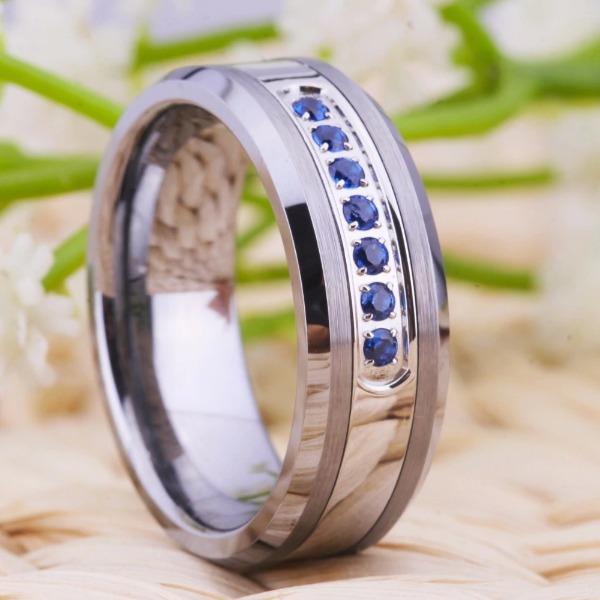 Tungsten Royal Blue and Sapphire Wedding Band