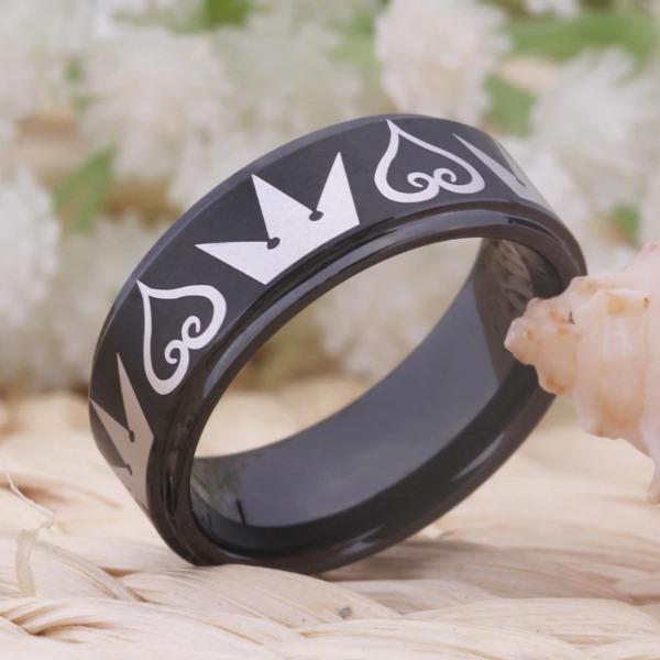Tungsten Hearts and Crowns Couple Wedding Engagement Ring
