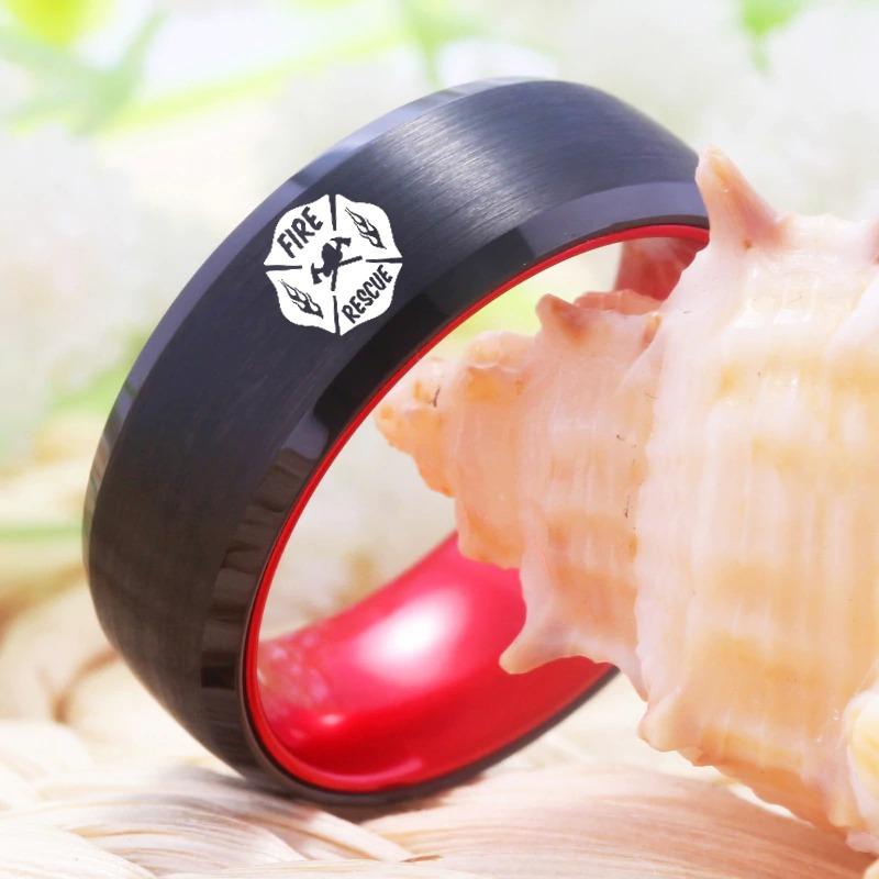 Tungsten Red and Black Fire Rescue Ring
