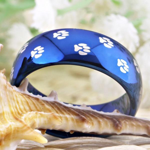 Tungsten Blue Paw Print Ring