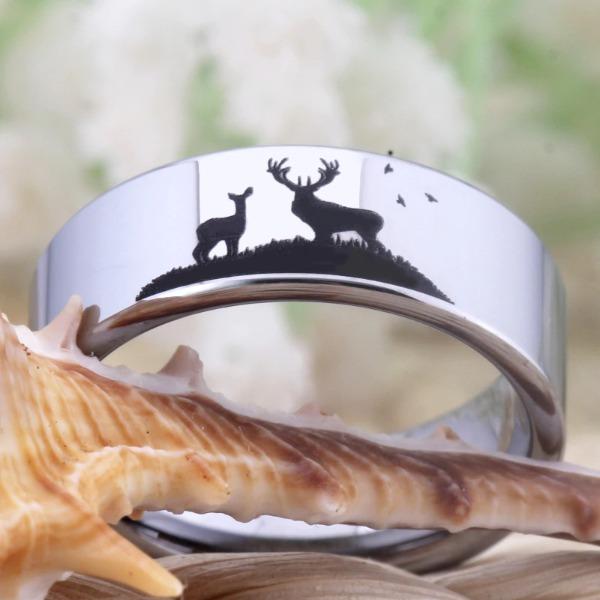 Tungsten Silver Deer Ring