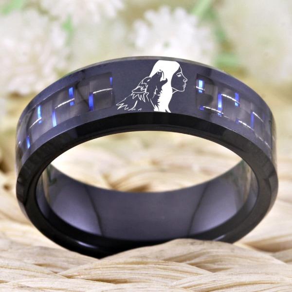 Tungsten Black Wolf Girl Ring