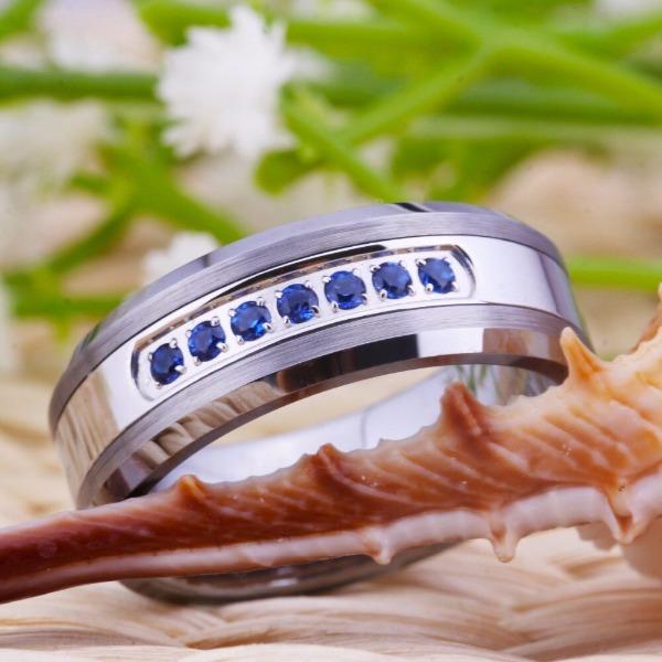 Tungsten Royal Blue and Sapphire Wedding Band