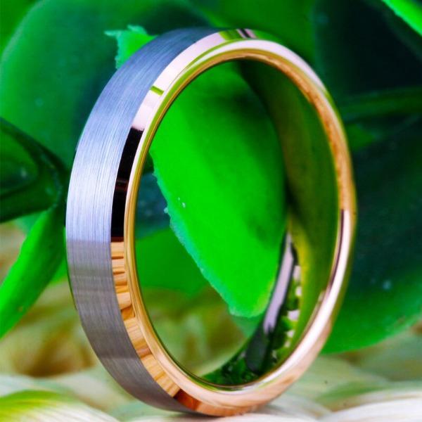 Tungsten Silver and Rose Gold Wedding Ring