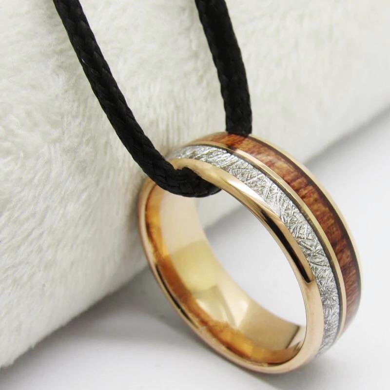 Tungsten Wood Inlay 8mm Gold Wedding & Engagement Ring for Men