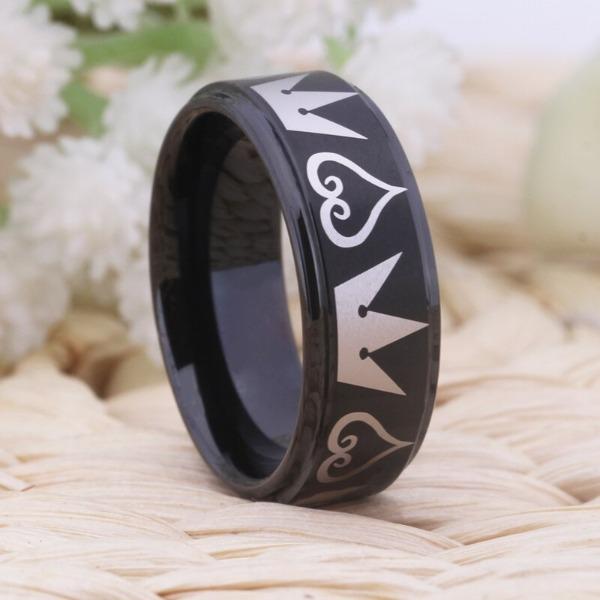 Tungsten Hearts and Crowns Couple Wedding Engagement Ring