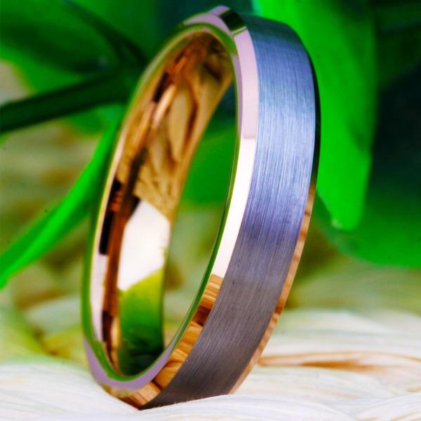 Tungsten Silver and Rose Gold Wedding Ring