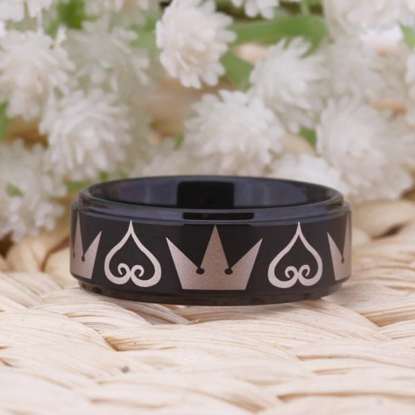 Tungsten 8mm Hearts and Crowns Wedding Bands