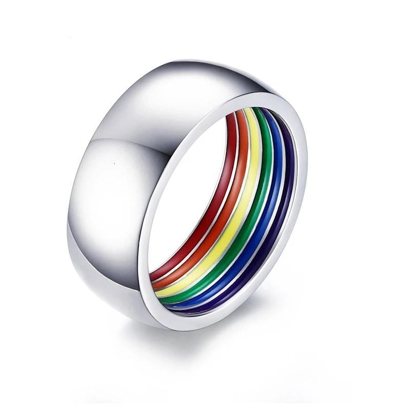 Silver and Rainbow Mens Ring