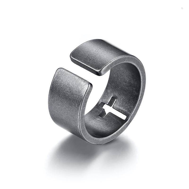 Mens Stainless Steel Cut-Out Cross Ring