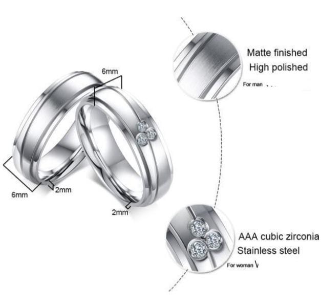 Silver And Crystal couple matching  Wedding Band Ring