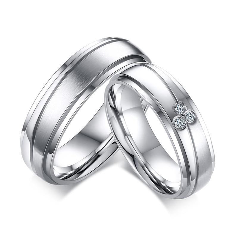 Silver And Crystal couple matching  Wedding Band Ring