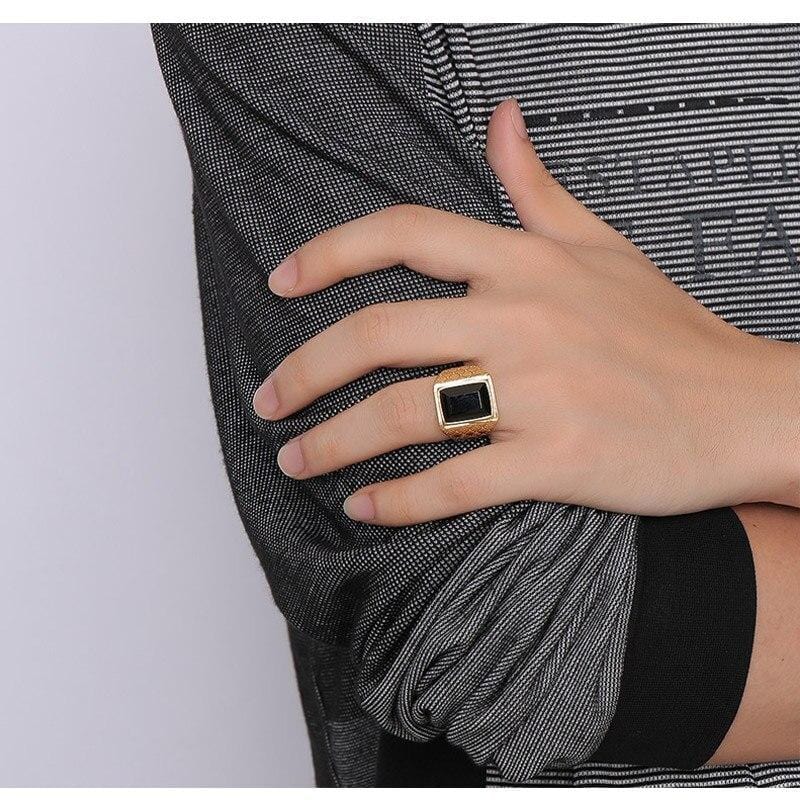 Men Black Stone Signet Ring