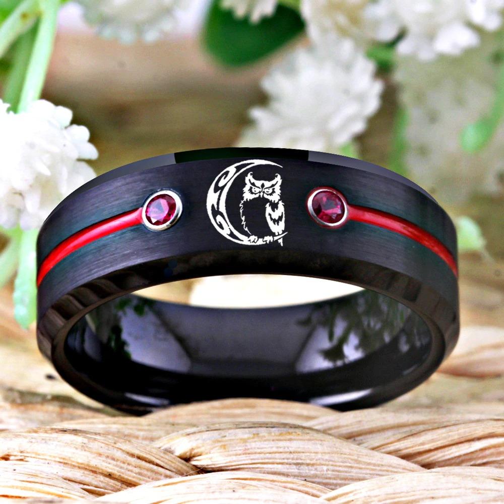 Tungsten Owl  Moon Ring