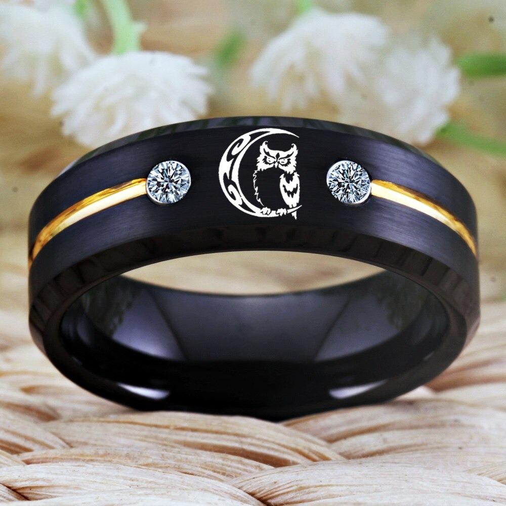 Tungsten Owl  Moon Ring