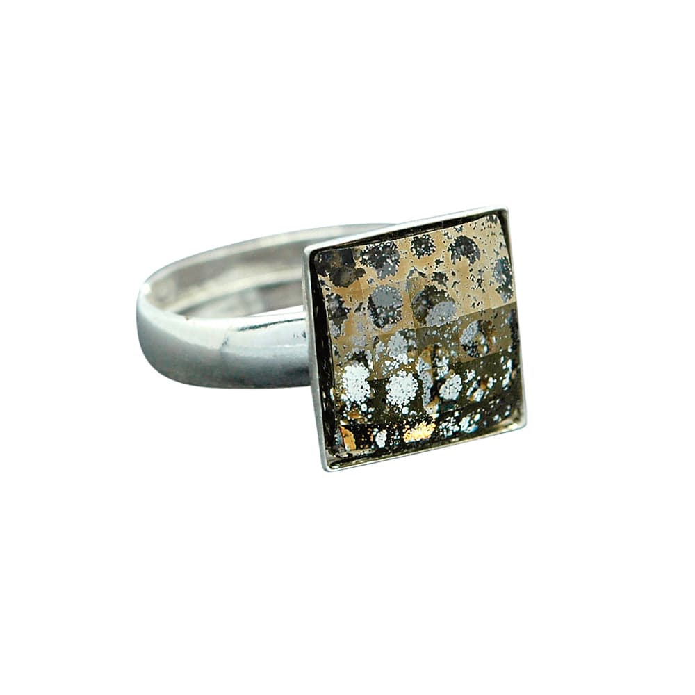Chessboard Silver Gold Patina Ring