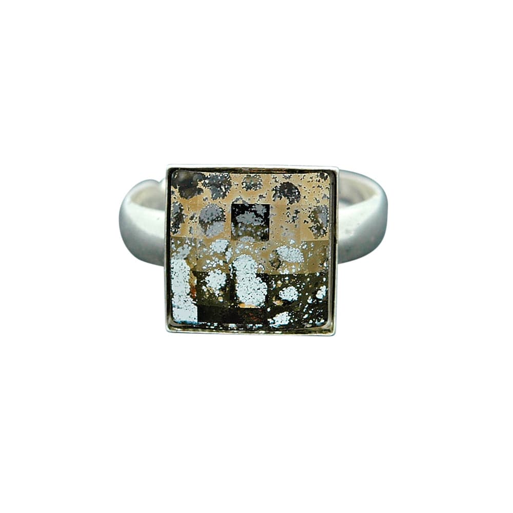 Chessboard Silver Gold Patina Ring