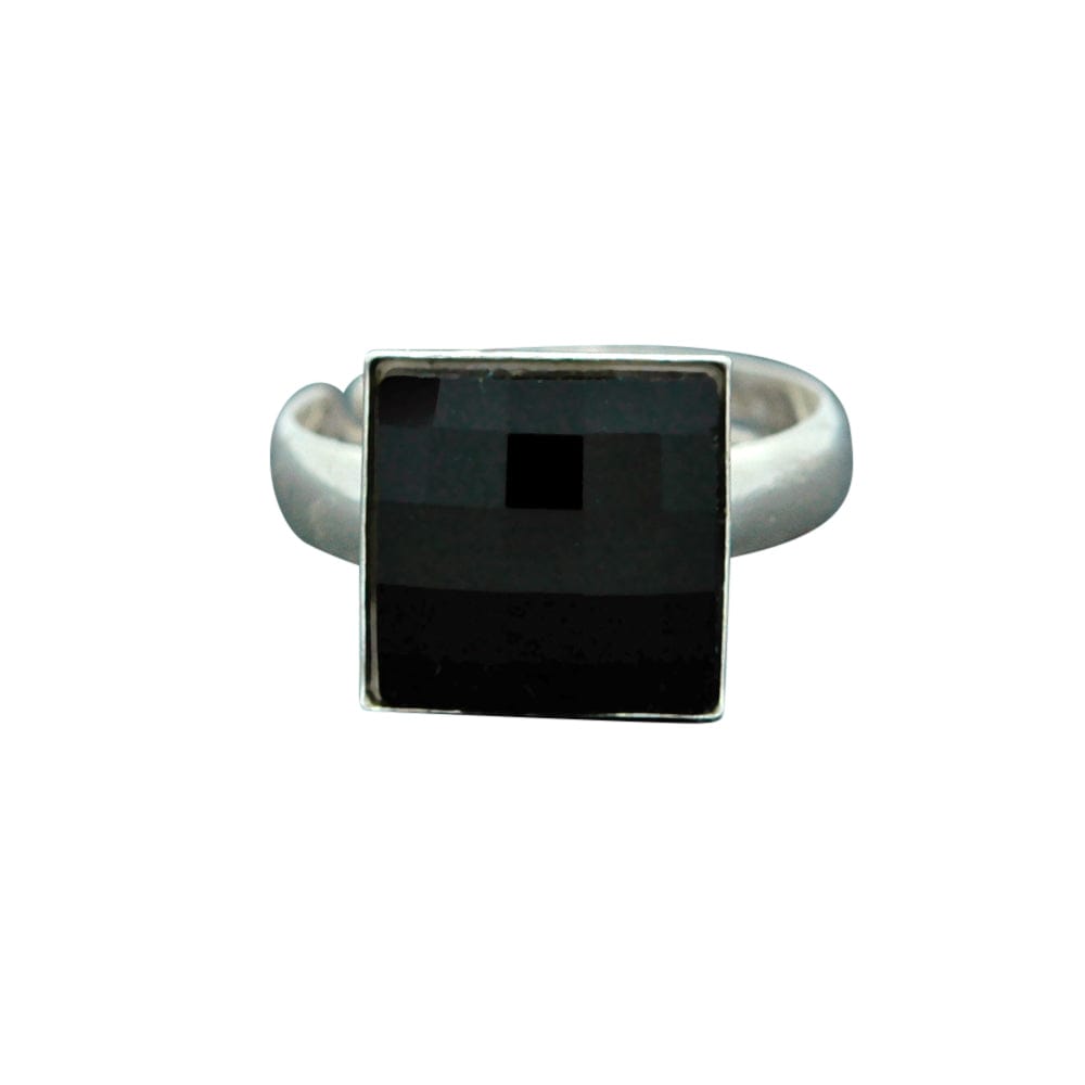 Chessboard Silver Jet Ring