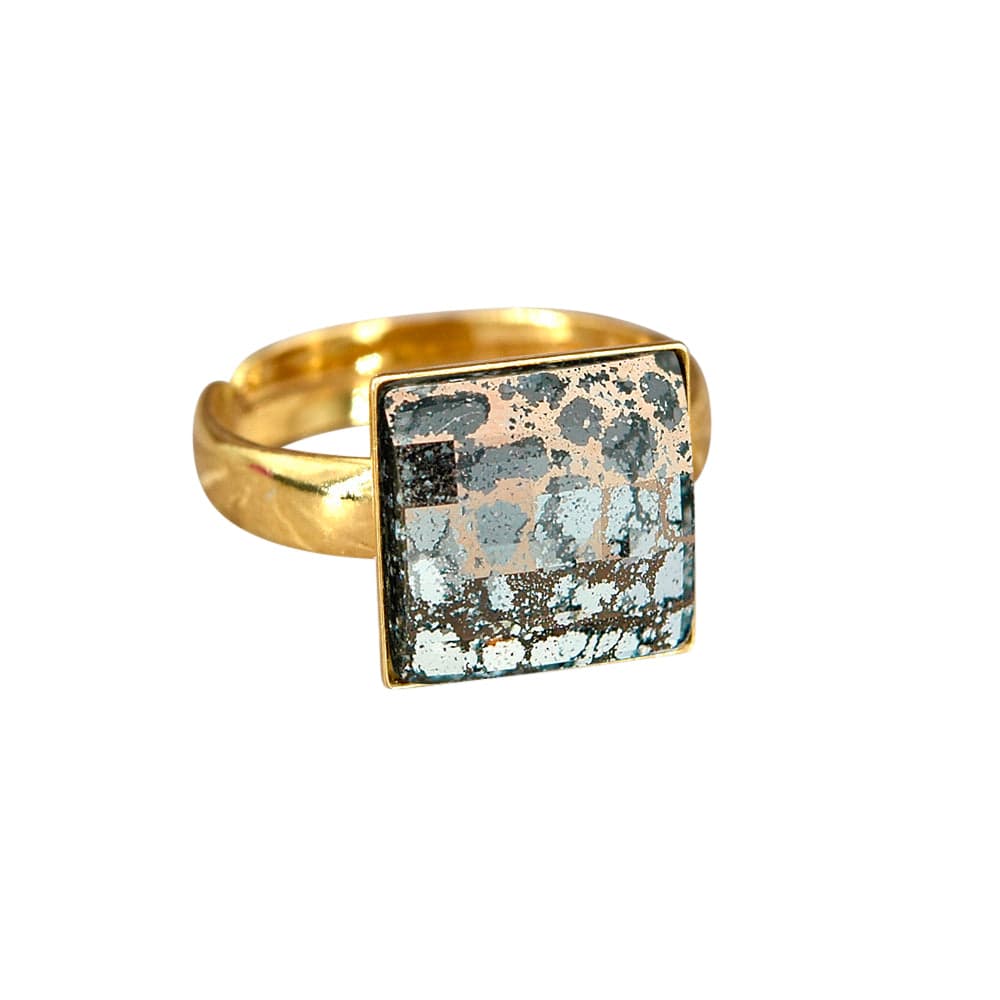 Chessboard 24K Gold Rose Patina Ring