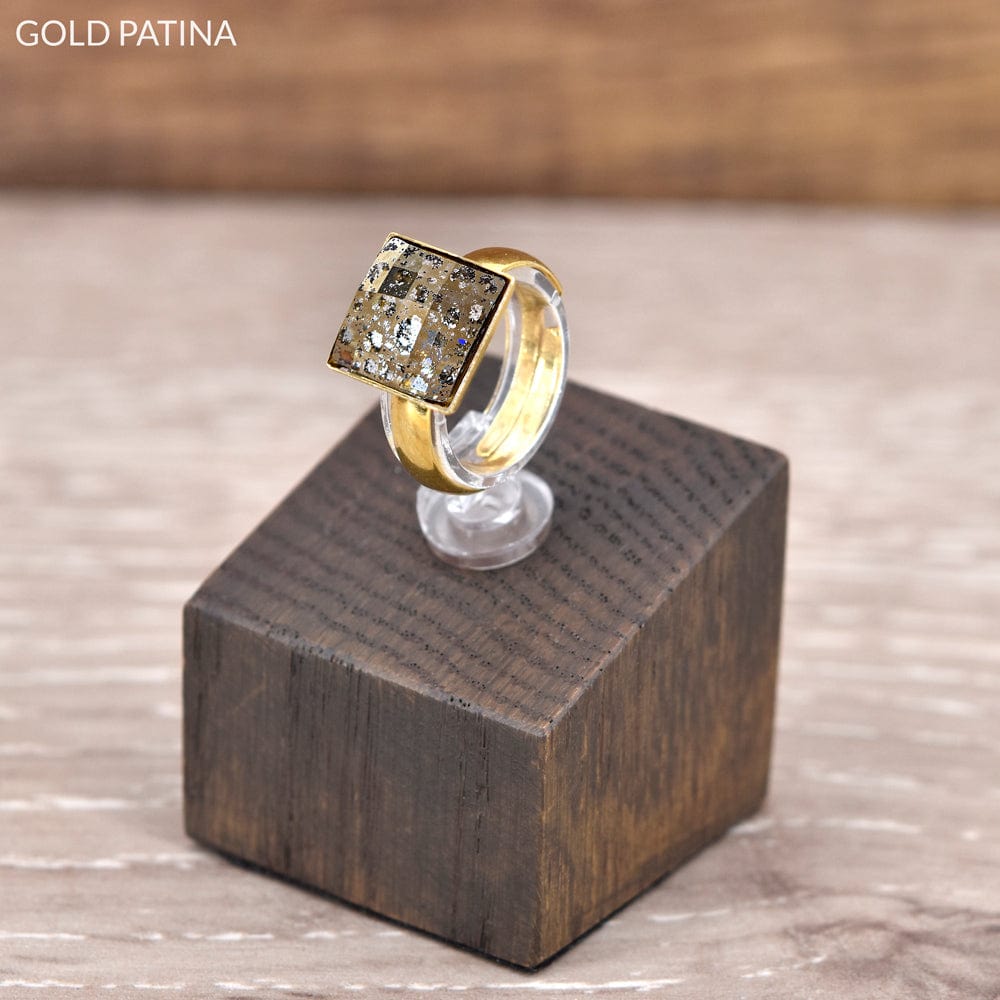 Chessboard 24K Gold Patina Ring