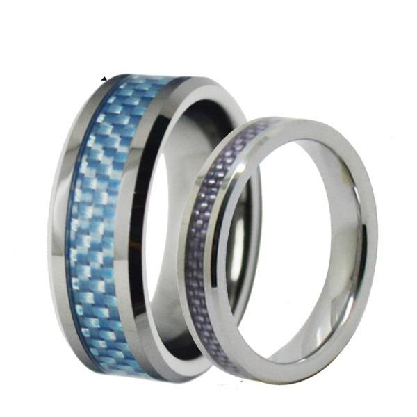 Blue Fiber Couple Wedding Engagement Ring