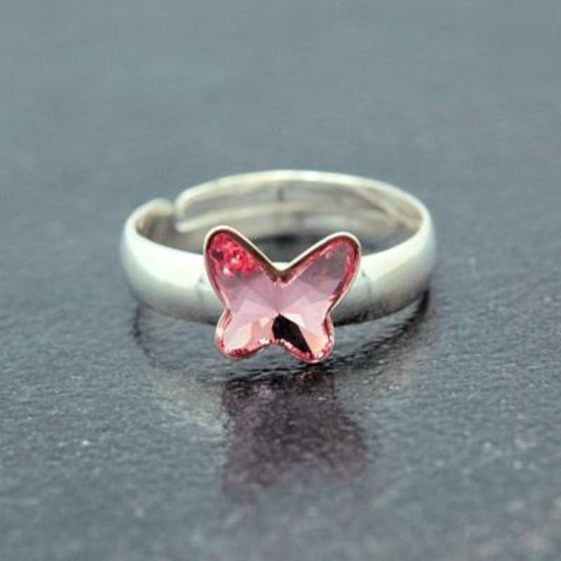  Silver  Butterfly Rose  Ring 