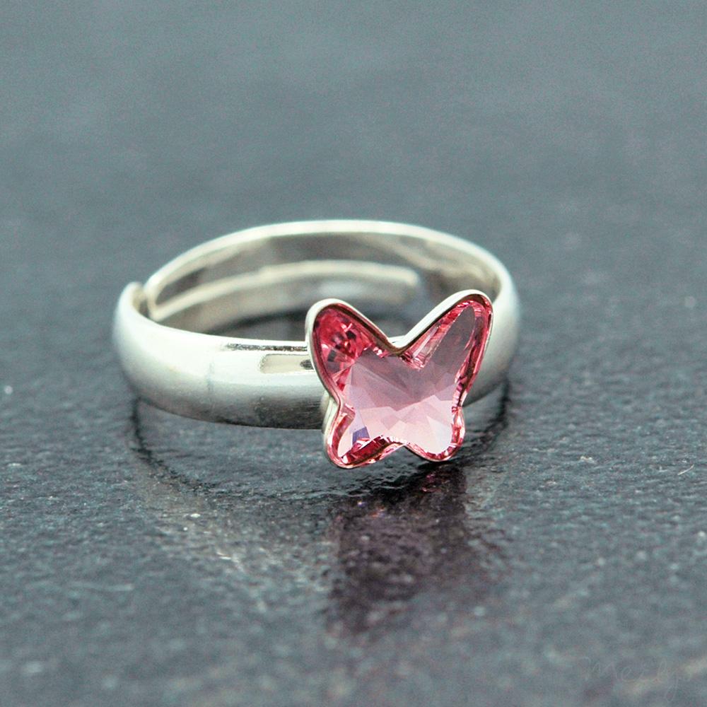  Silver  Rose  Butterfly Ring 