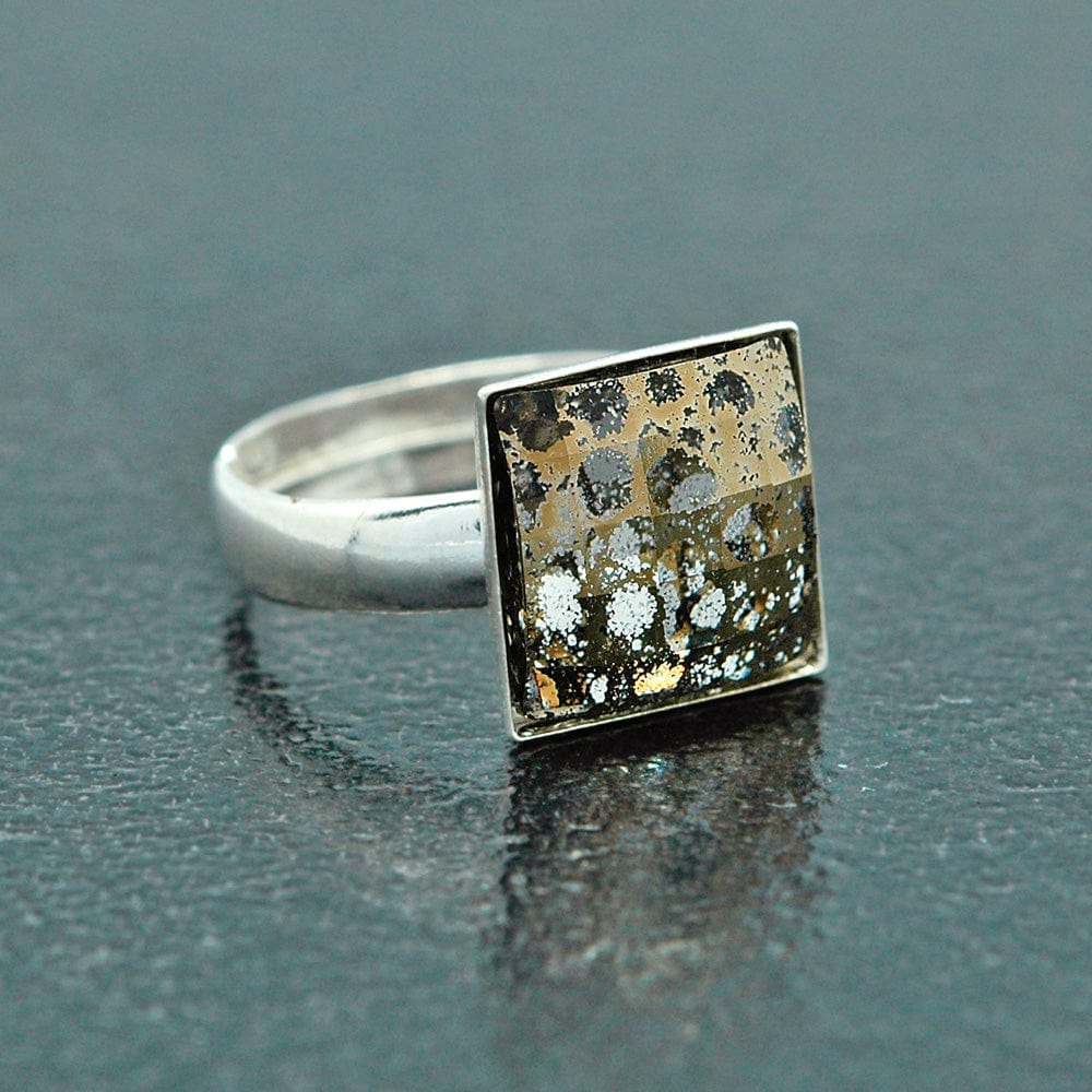 Chessboard Silver Gold Patina Ring